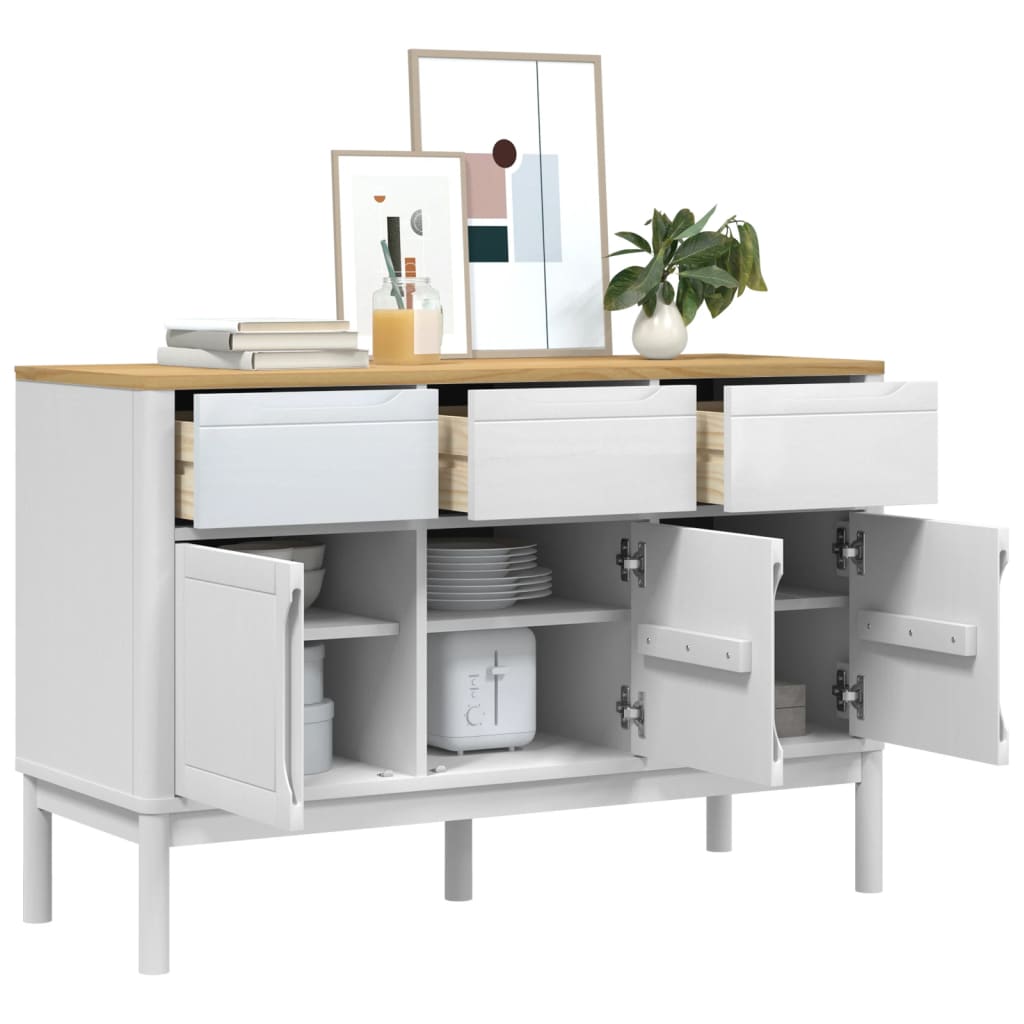 Dressoir FLORO 114x43x74 cm massief grenenhout wit is nu te koop bij PeponiXL, paradijselijk wonen!