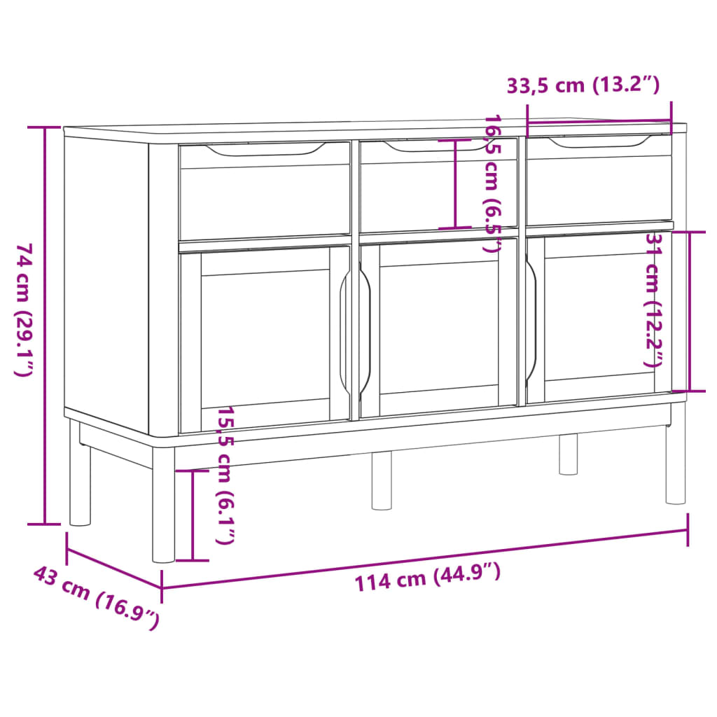 Dressoir FLORO 114x43x74 cm massief grenenhout wit is nu te koop bij PeponiXL, paradijselijk wonen!