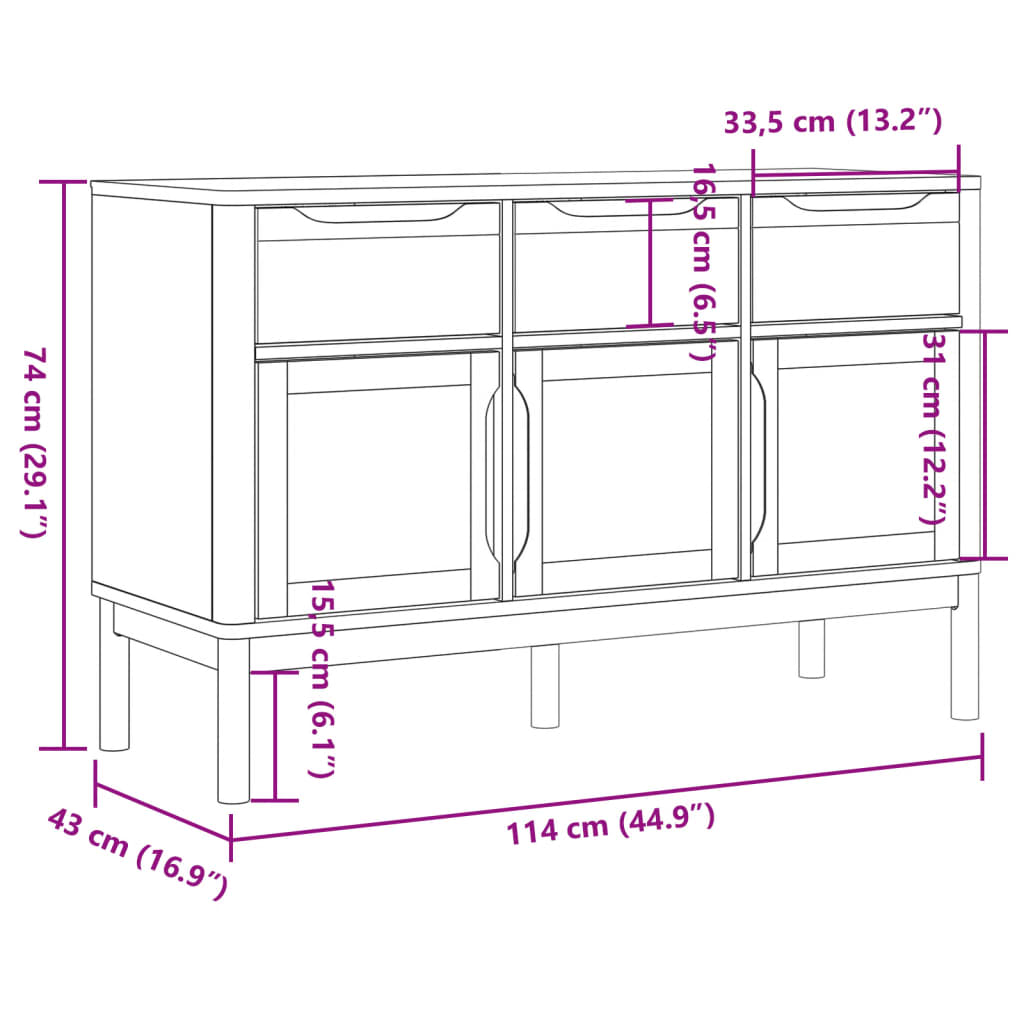 Dressoir FLORO 114x43x74 cm massief grenenhout grijs is nu te koop bij PeponiXL, paradijselijk wonen!