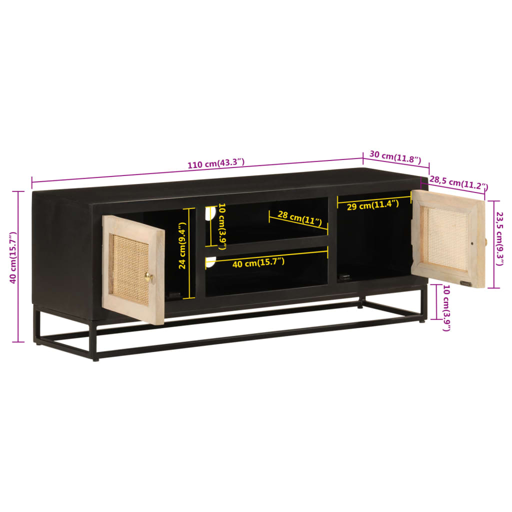 Tv-meubel 110x30x40 cm massief mangohout en ijzer zwart is nu te koop bij PeponiXL, paradijselijk wonen!