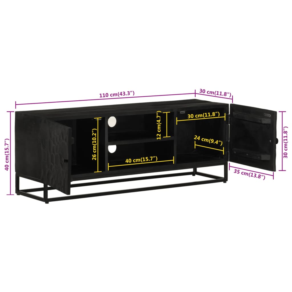 Tv-meubel 110x30x40 cm massief mangohout en ijzer zwart is nu te koop bij PeponiXL, paradijselijk wonen!