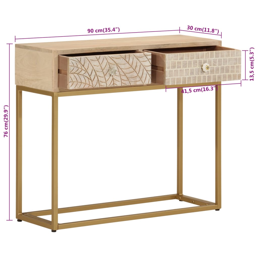 Wandtafel 90x30x76 cm massief mangohout en ijzer is nu te koop bij PeponiXL, paradijselijk wonen!