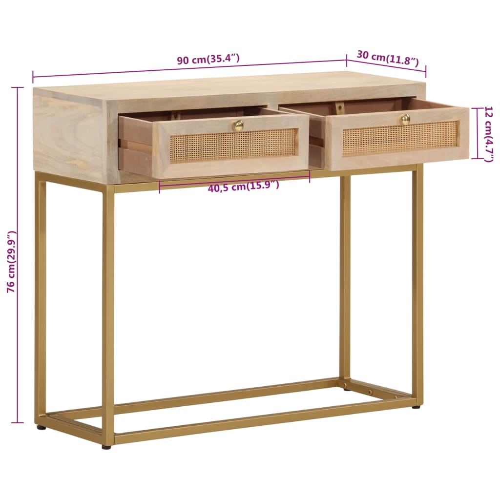 Wandtafel 90x30x76 cm massief mangohout en ijzer is nu te koop bij PeponiXL, paradijselijk wonen!