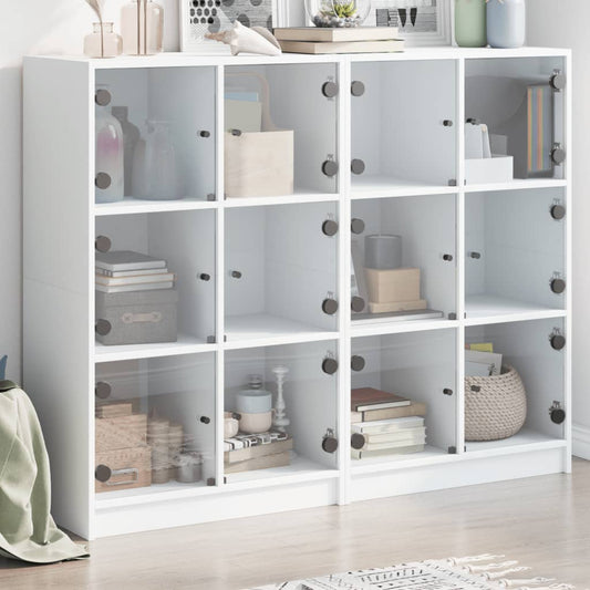Boekenkast met deuren 136x37x109 cm bewerkt hout wit is nu te koop bij PeponiXL, paradijselijk wonen!