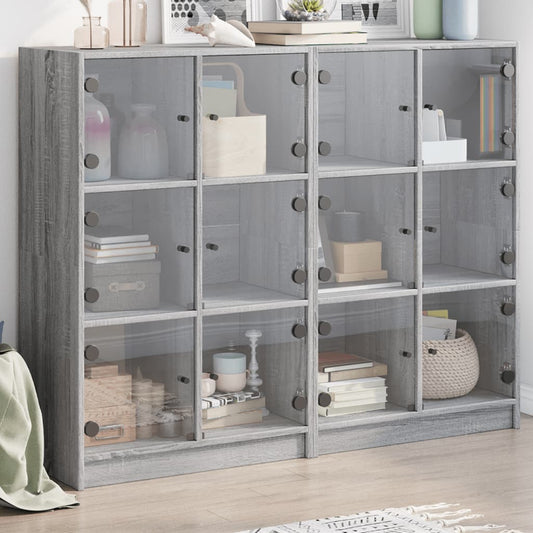 Boekenkast met deuren 136x37x109 cm hout grijs sonoma eiken is nu te koop bij PeponiXL, paradijselijk wonen!