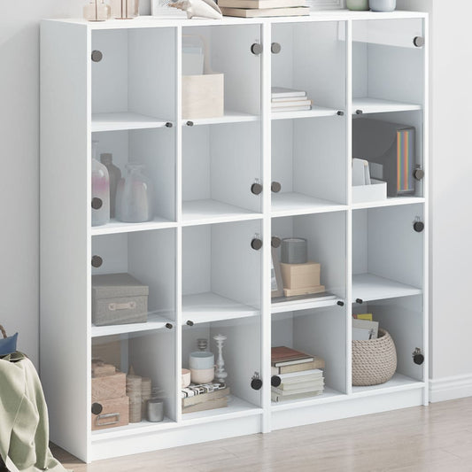 Boekenkast met deuren 136x37x142 cm bewerkt hout wit is nu te koop bij PeponiXL, paradijselijk wonen!
