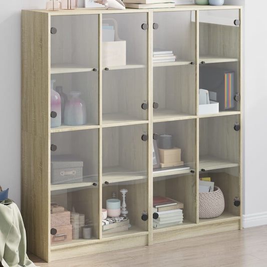 Boekenkast met deuren 136x37x142 cm hout sonoma eikenkleurig is nu te koop bij PeponiXL, paradijselijk wonen!