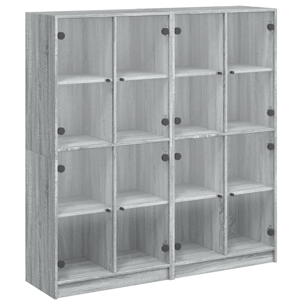 Boekenkast met deuren 136x37x142 cm hout grijs sonoma eiken is nu te koop bij PeponiXL, paradijselijk wonen!