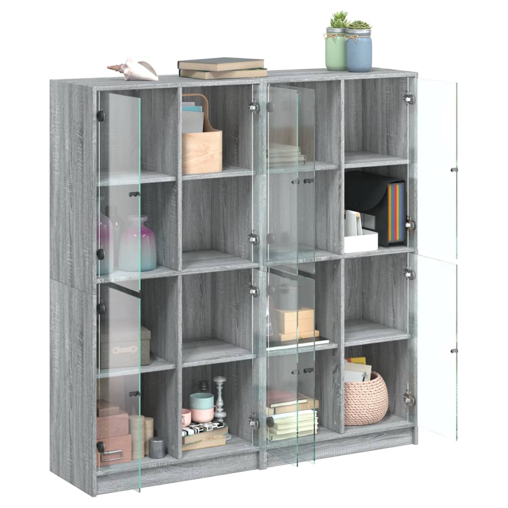 Boekenkast met deuren 136x37x142 cm hout grijs sonoma eiken is nu te koop bij PeponiXL, paradijselijk wonen!