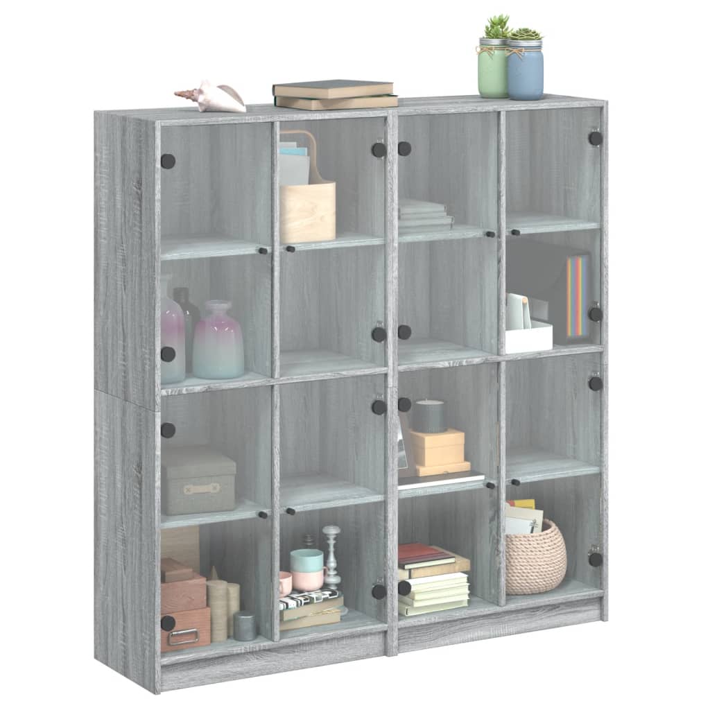 Boekenkast met deuren 136x37x142 cm hout grijs sonoma eiken is nu te koop bij PeponiXL, paradijselijk wonen!