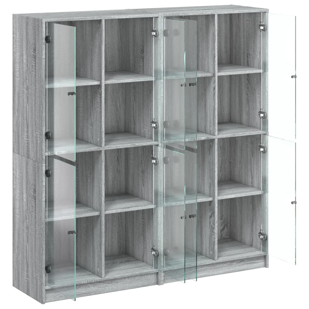 Boekenkast met deuren 136x37x142 cm hout grijs sonoma eiken is nu te koop bij PeponiXL, paradijselijk wonen!