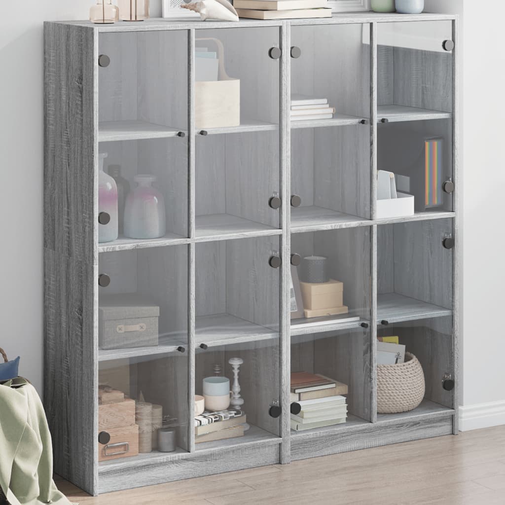 Boekenkast met deuren 136x37x142 cm hout grijs sonoma eiken is nu te koop bij PeponiXL, paradijselijk wonen!