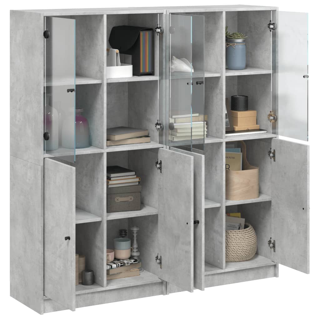 Boekenkast met deuren 136x37x142 cm bewerkt hout betongrijs is nu te koop bij PeponiXL, paradijselijk wonen!