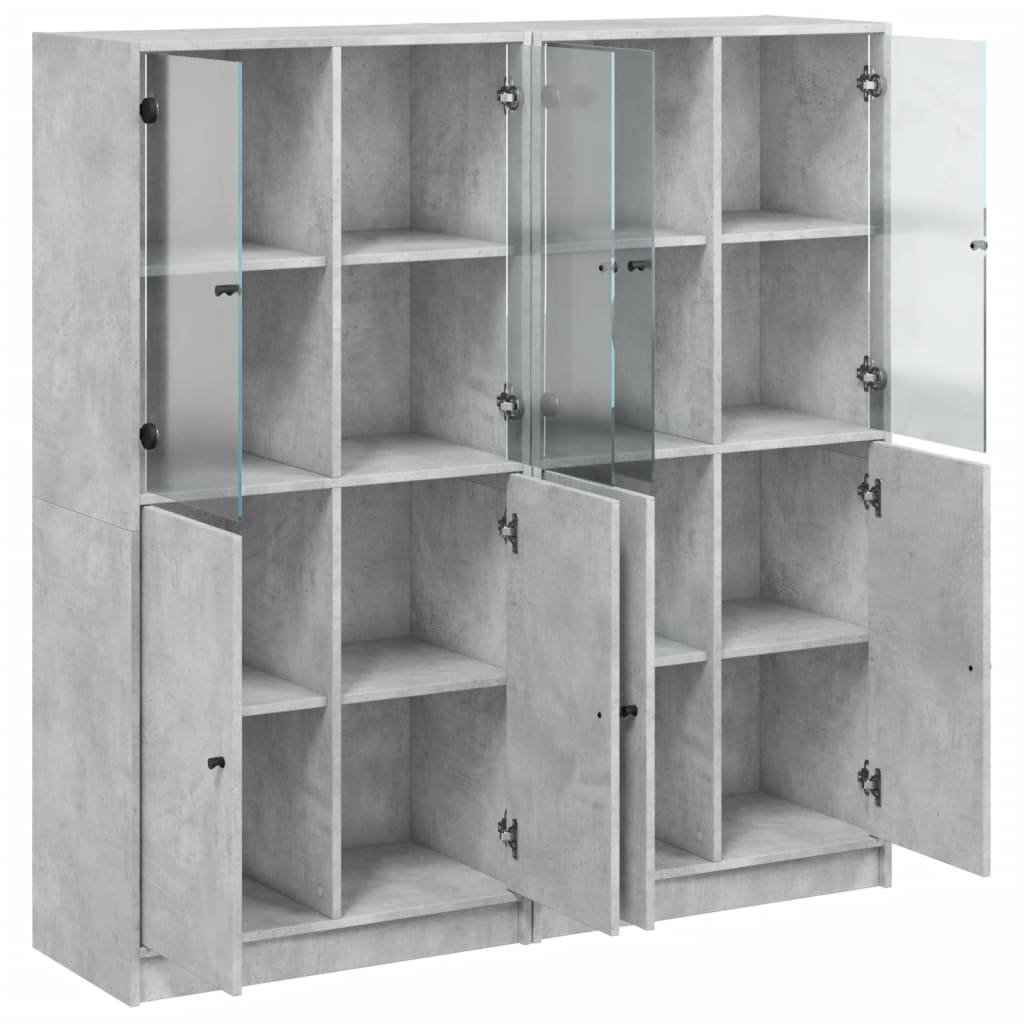 Boekenkast met deuren 136x37x142 cm bewerkt hout betongrijs is nu te koop bij PeponiXL, paradijselijk wonen!