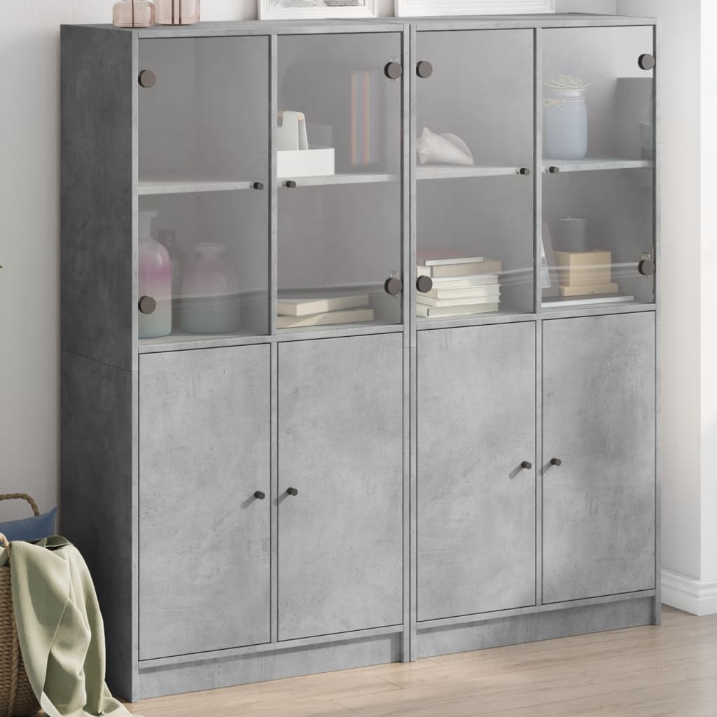 Boekenkast met deuren 136x37x142 cm bewerkt hout betongrijs is nu te koop bij PeponiXL, paradijselijk wonen!