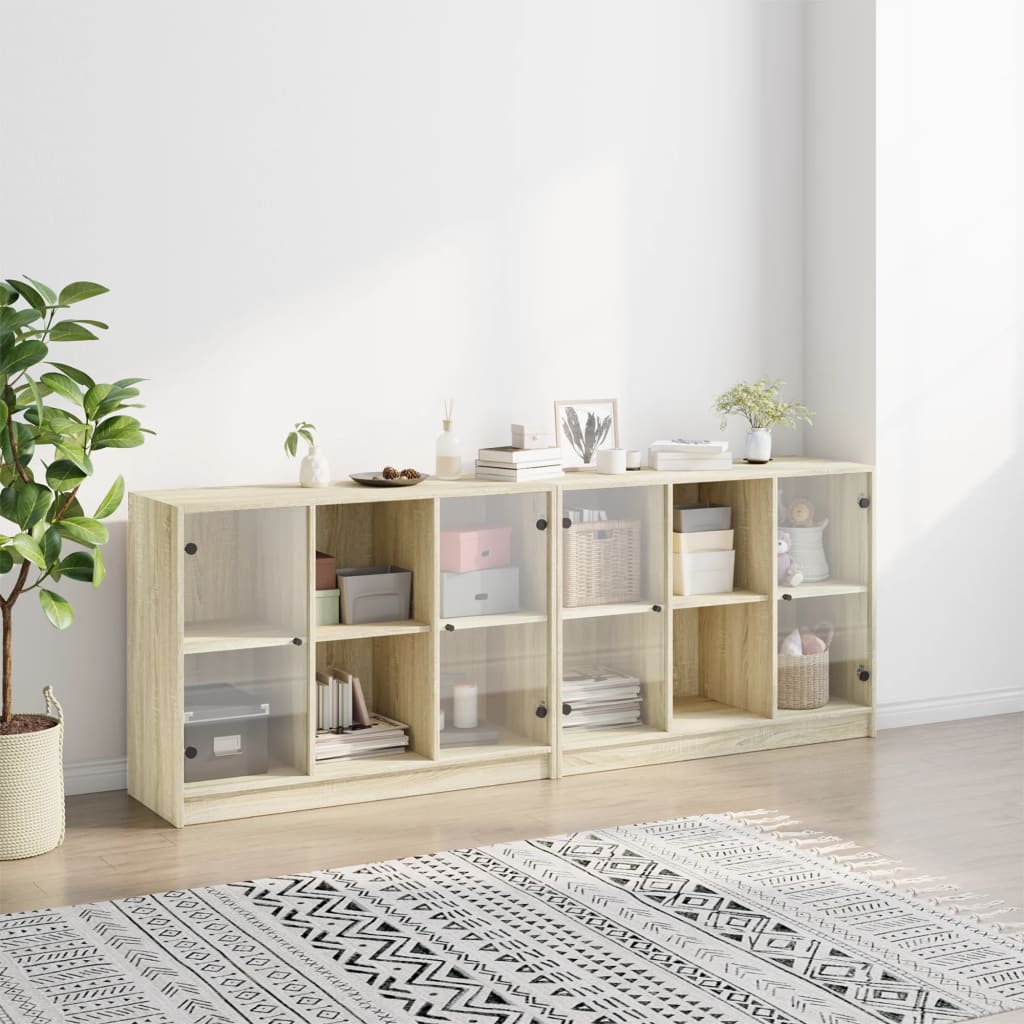 Boekenkast met deuren 204x37x75 cm hout sonoma eikenkleurig is nu te koop bij PeponiXL, paradijselijk wonen!