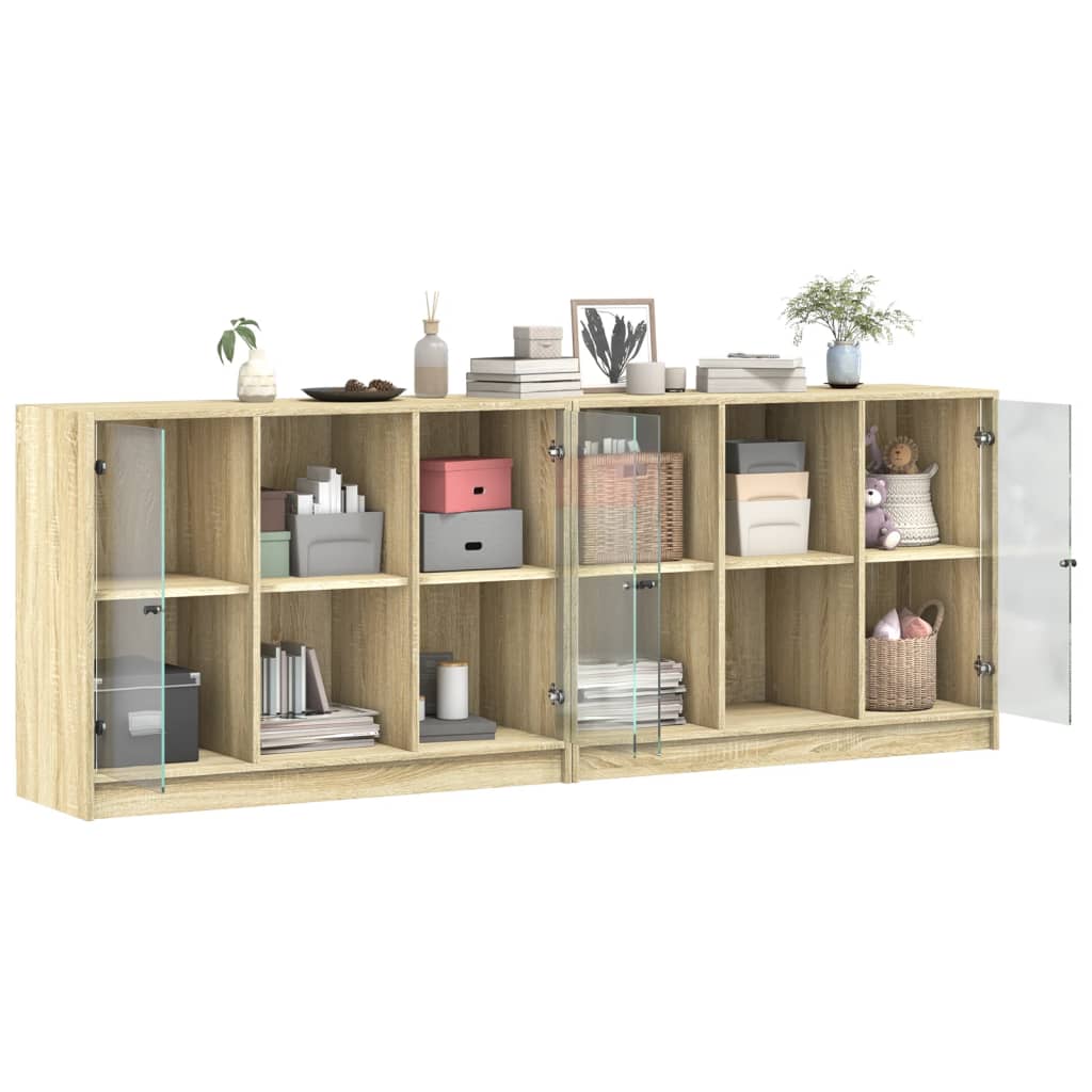 Boekenkast met deuren 204x37x75 cm hout sonoma eikenkleurig is nu te koop bij PeponiXL, paradijselijk wonen!