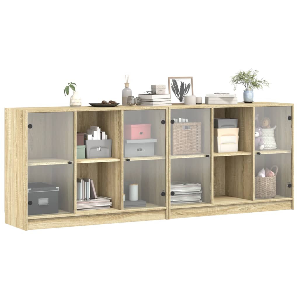 Boekenkast met deuren 204x37x75 cm hout sonoma eikenkleurig is nu te koop bij PeponiXL, paradijselijk wonen!