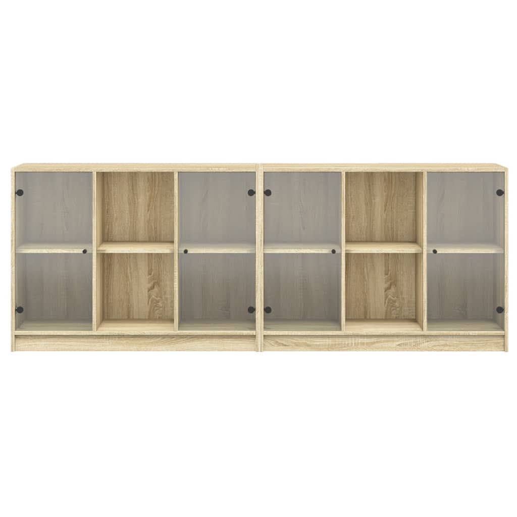Boekenkast met deuren 204x37x75 cm hout sonoma eikenkleurig is nu te koop bij PeponiXL, paradijselijk wonen!