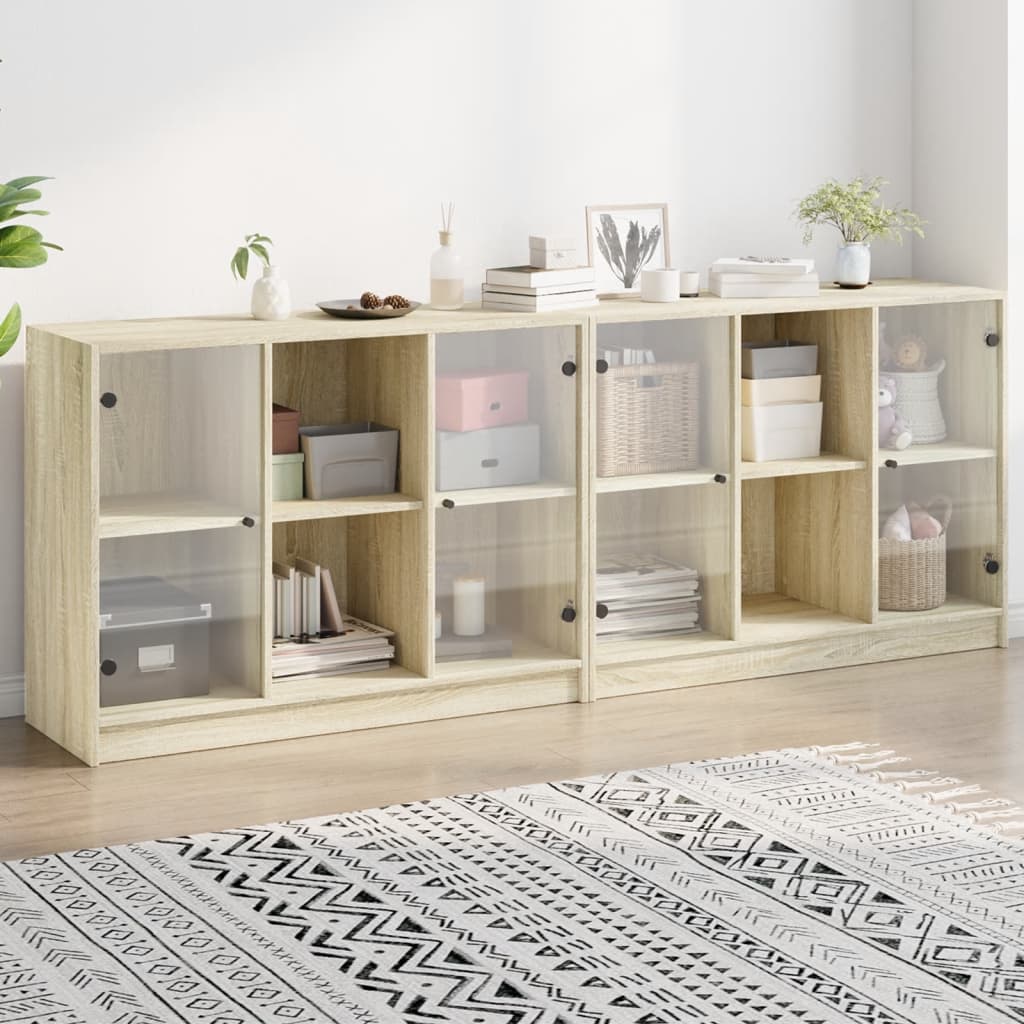 Boekenkast met deuren 204x37x75 cm hout sonoma eikenkleurig is nu te koop bij PeponiXL, paradijselijk wonen!