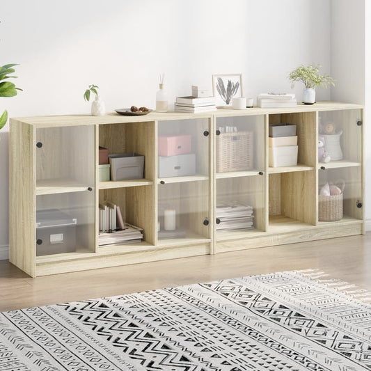 Boekenkast met deuren 204x37x75 cm hout sonoma eikenkleurig is nu te koop bij PeponiXL, paradijselijk wonen!