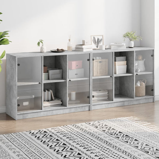 Boekenkast met deuren 204x37x75 cm bewerkt hout betongrijs is nu te koop bij PeponiXL, paradijselijk wonen!