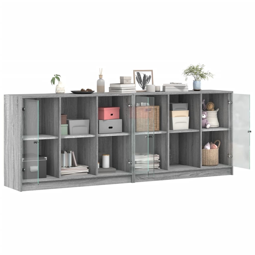 Boekenkast met deuren 204x37x75 cm hout grijs sonoma eikenkleur is nu te koop bij PeponiXL, paradijselijk wonen!