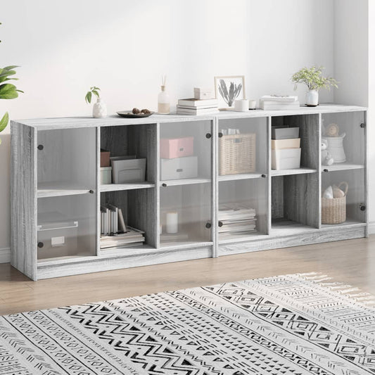 Boekenkast met deuren 204x37x75 cm hout grijs sonoma eikenkleur is nu te koop bij PeponiXL, paradijselijk wonen!