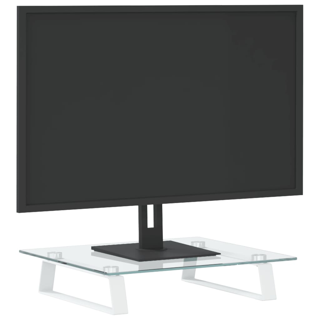 Monitorstandaard 40x35x8 cm gehard glas en metaal wit is nu te koop bij PeponiXL, paradijselijk wonen!