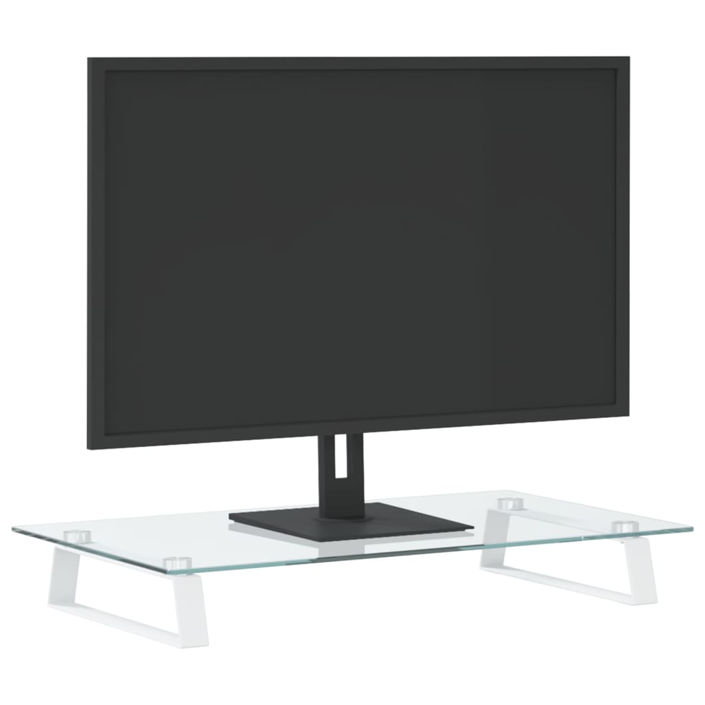 Monitorstandaard 60x35x8 cm gehard glas en metaal wit is nu te koop bij PeponiXL, paradijselijk wonen!