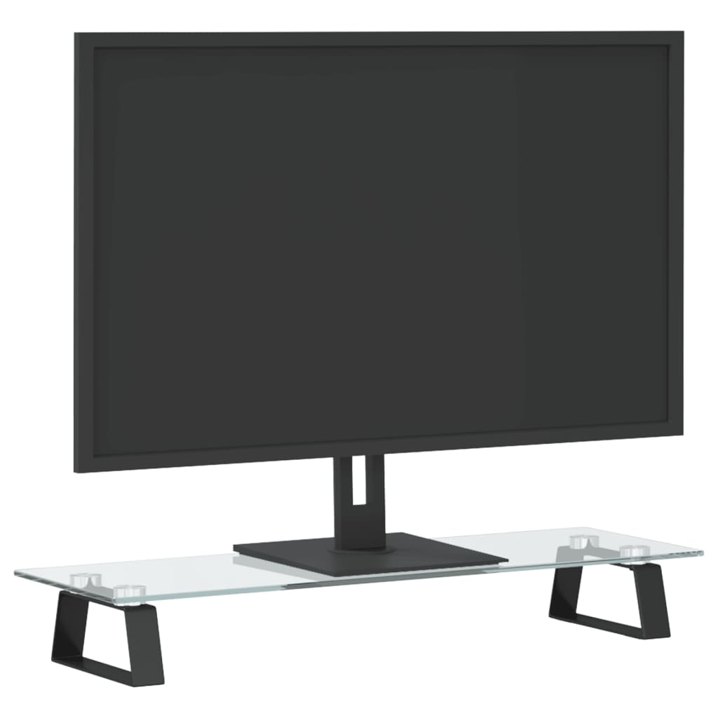 Monitorstandaard 60x20x8 cm gehard glas en metaal zwart is nu te koop bij PeponiXL, paradijselijk wonen!