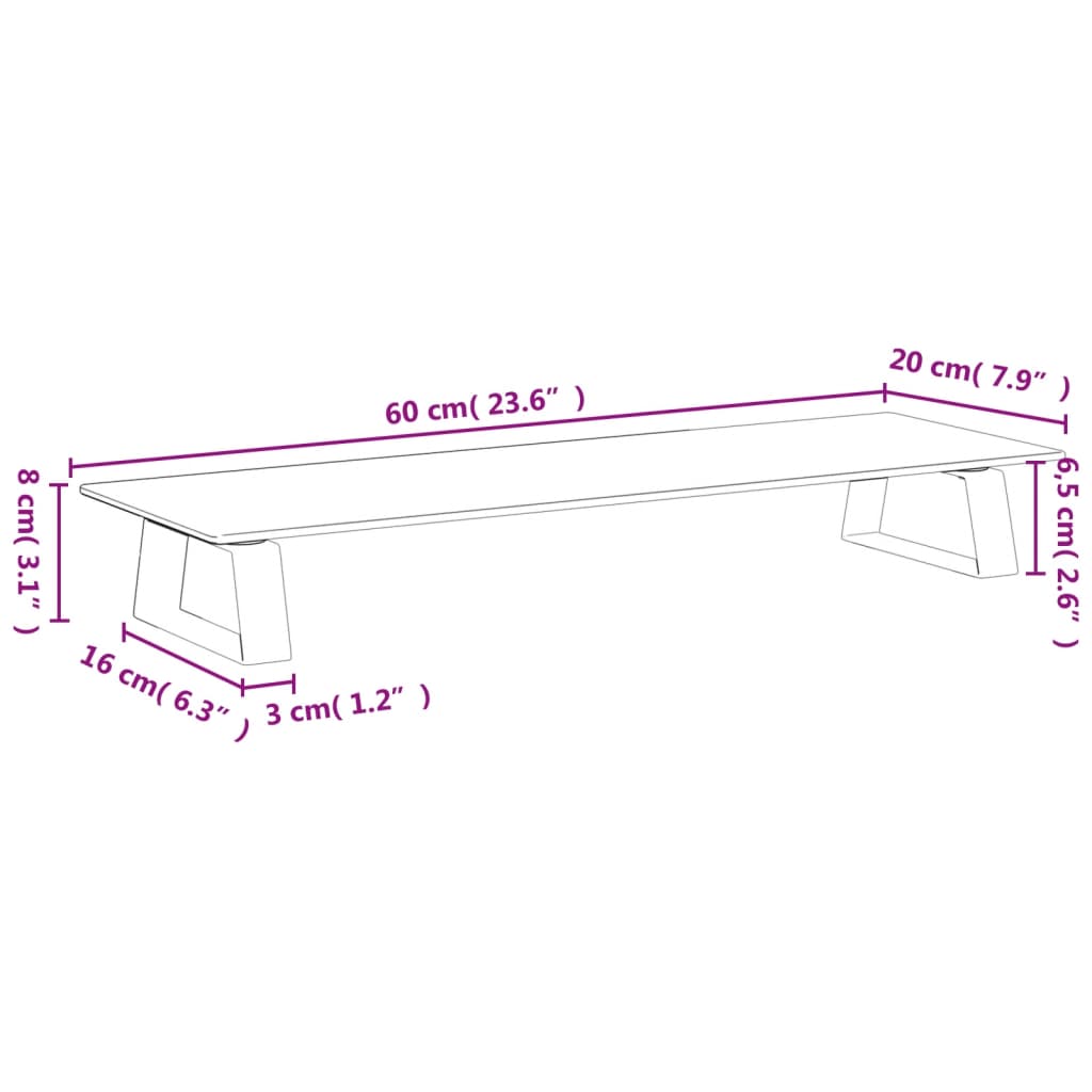 Monitorstandaard 60x20x8 cm gehard glas en metaal zwart is nu te koop bij PeponiXL, paradijselijk wonen!