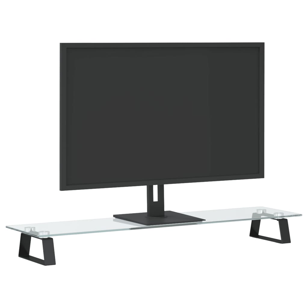 Monitorstandaard 80x20x8 cm gehard glas en metaal zwart is nu te koop bij PeponiXL, paradijselijk wonen!