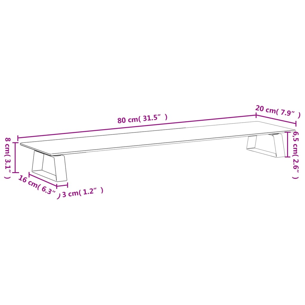 Monitorstandaard 80x20x8 cm gehard glas en metaal zwart is nu te koop bij PeponiXL, paradijselijk wonen!