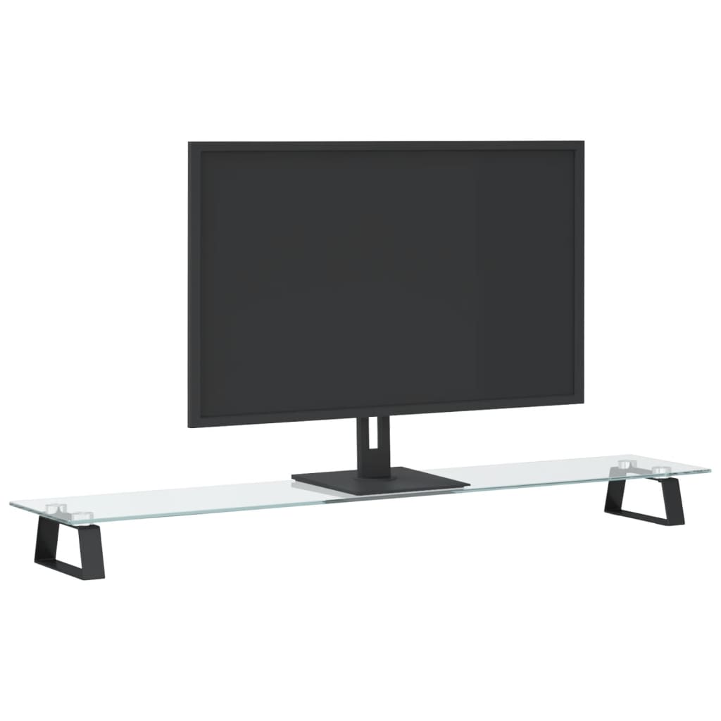 Monitorstandaard 100x20x8 cm gehard glas en metaal zwart is nu te koop bij PeponiXL, paradijselijk wonen!