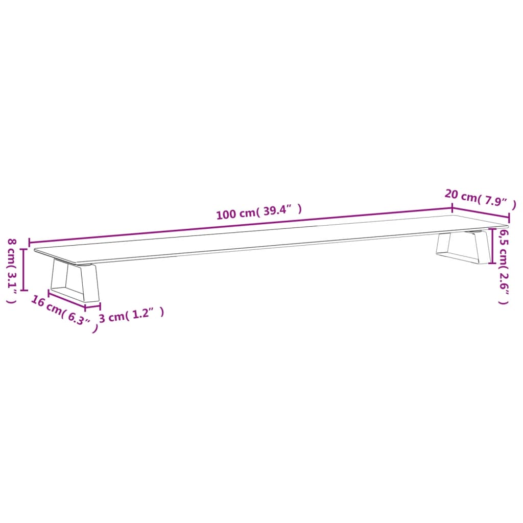 Monitorstandaard 100x20x8 cm gehard glas en metaal zwart is nu te koop bij PeponiXL, paradijselijk wonen!