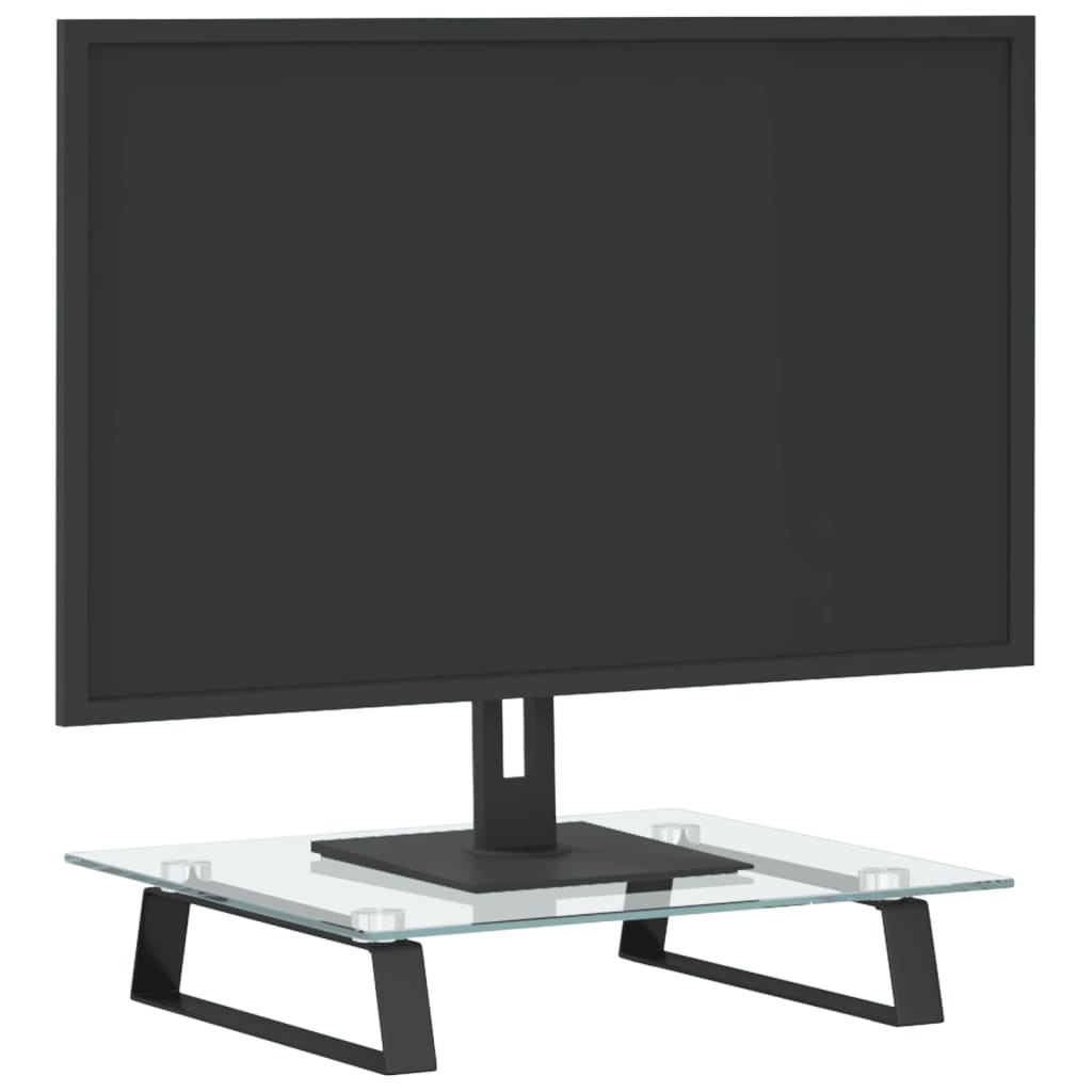 Monitorstandaard 40x35x8 cm gehard glas en metaal zwart is nu te koop bij PeponiXL, paradijselijk wonen!