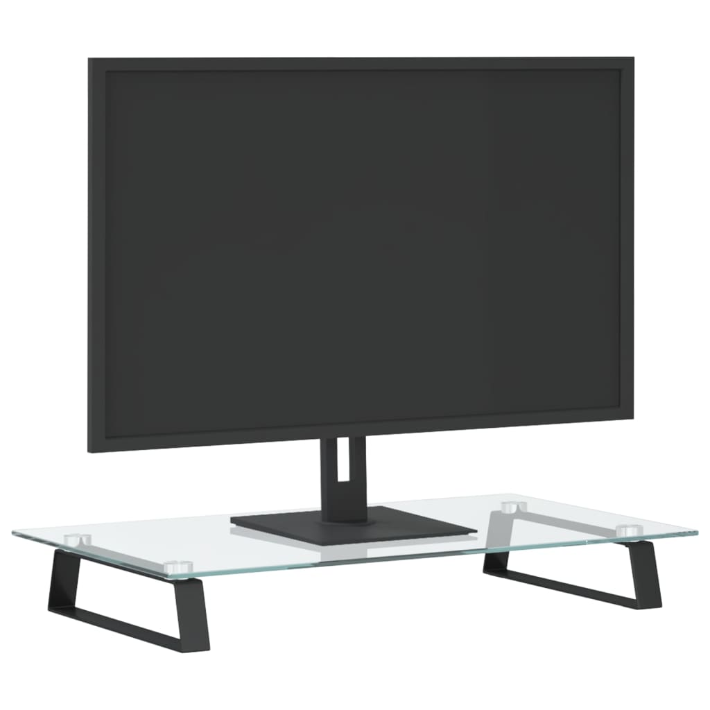 Monitorstandaard 60x35x8 cm gehard glas en metaal zwart is nu te koop bij PeponiXL, paradijselijk wonen!