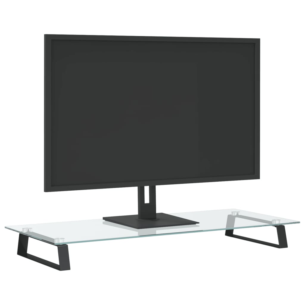 Monitorstandaard 80x35x8 cm gehard glas en metaal zwart is nu te koop bij PeponiXL, paradijselijk wonen!