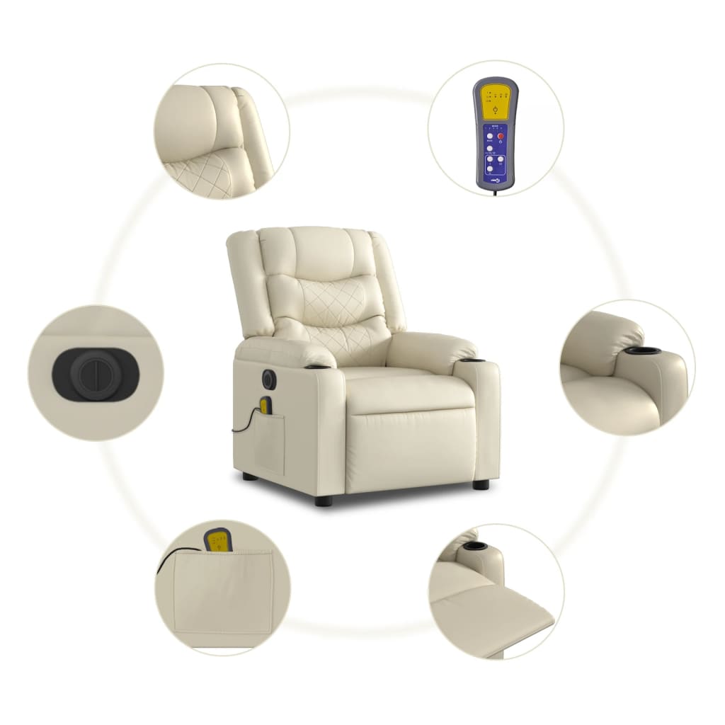Massagestoel verstelbaar elektrisch kunstleer crèmekleurig is nu te koop bij PeponiXL, paradijselijk wonen!