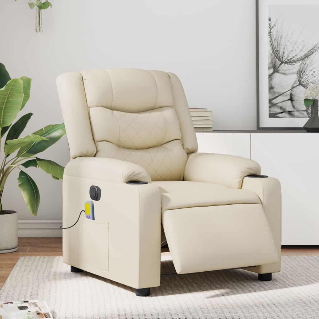Massagestoel verstelbaar elektrisch kunstleer crèmekleurig is nu te koop bij PeponiXL, paradijselijk wonen!