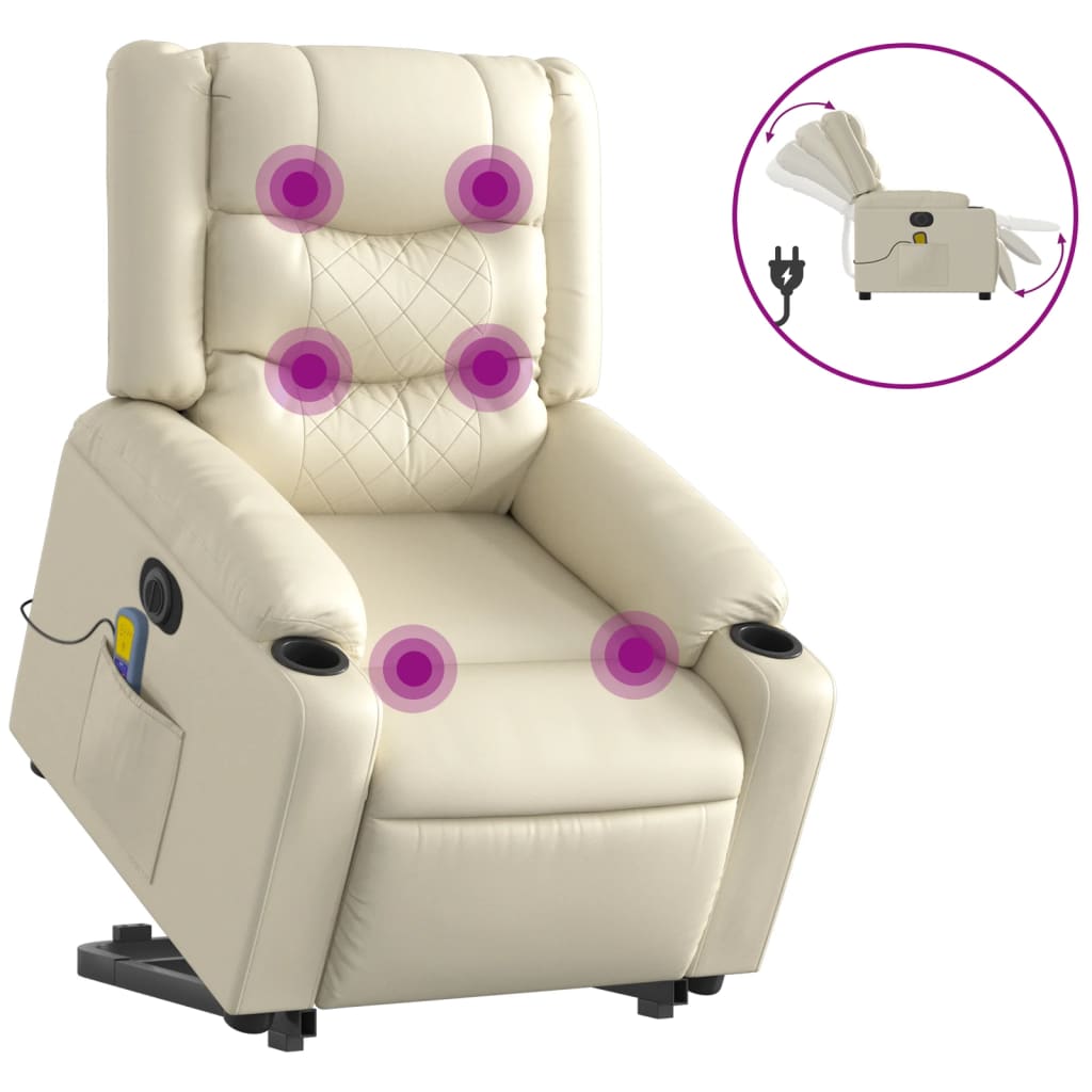 Sta-op-massagestoel elektrisch kunstleer crèmekleurig is nu te koop bij PeponiXL, paradijselijk wonen!