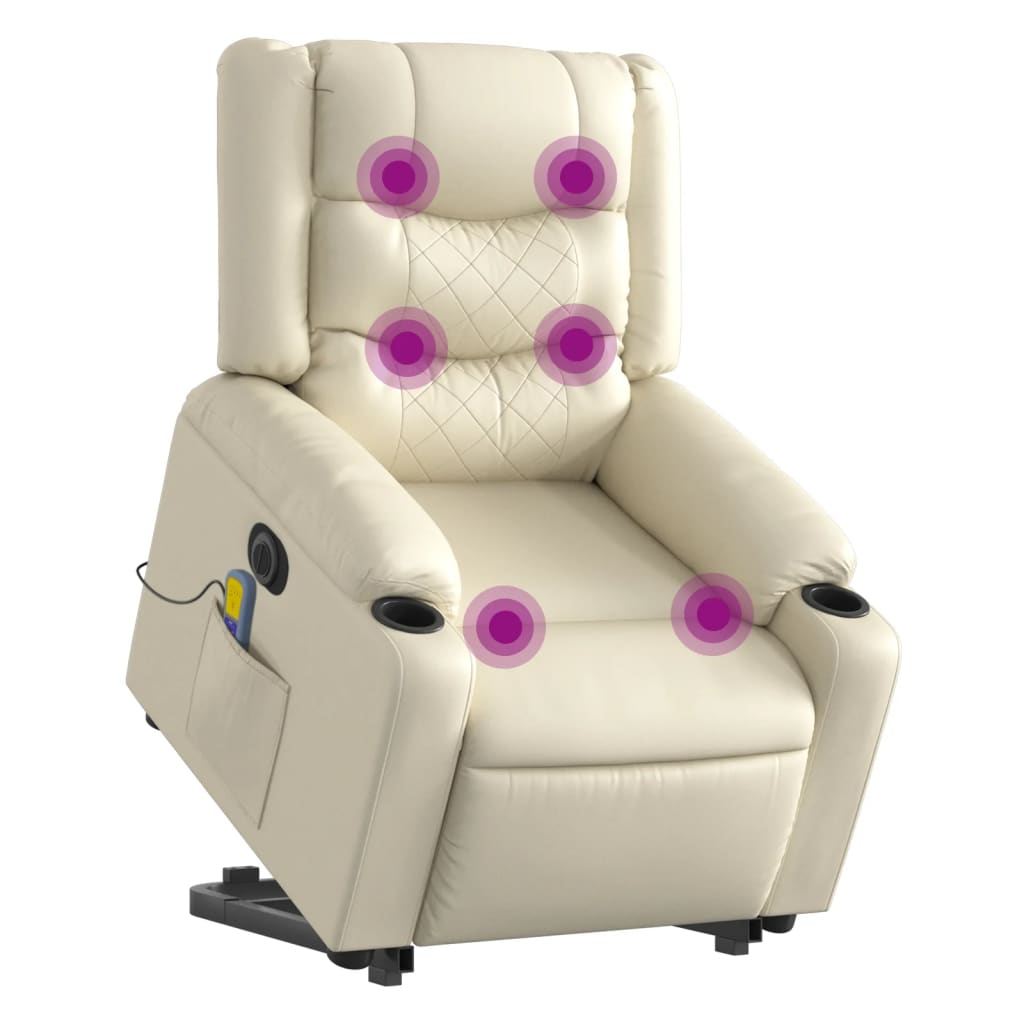 Sta-op-massagestoel elektrisch kunstleer crèmekleurig is nu te koop bij PeponiXL, paradijselijk wonen!