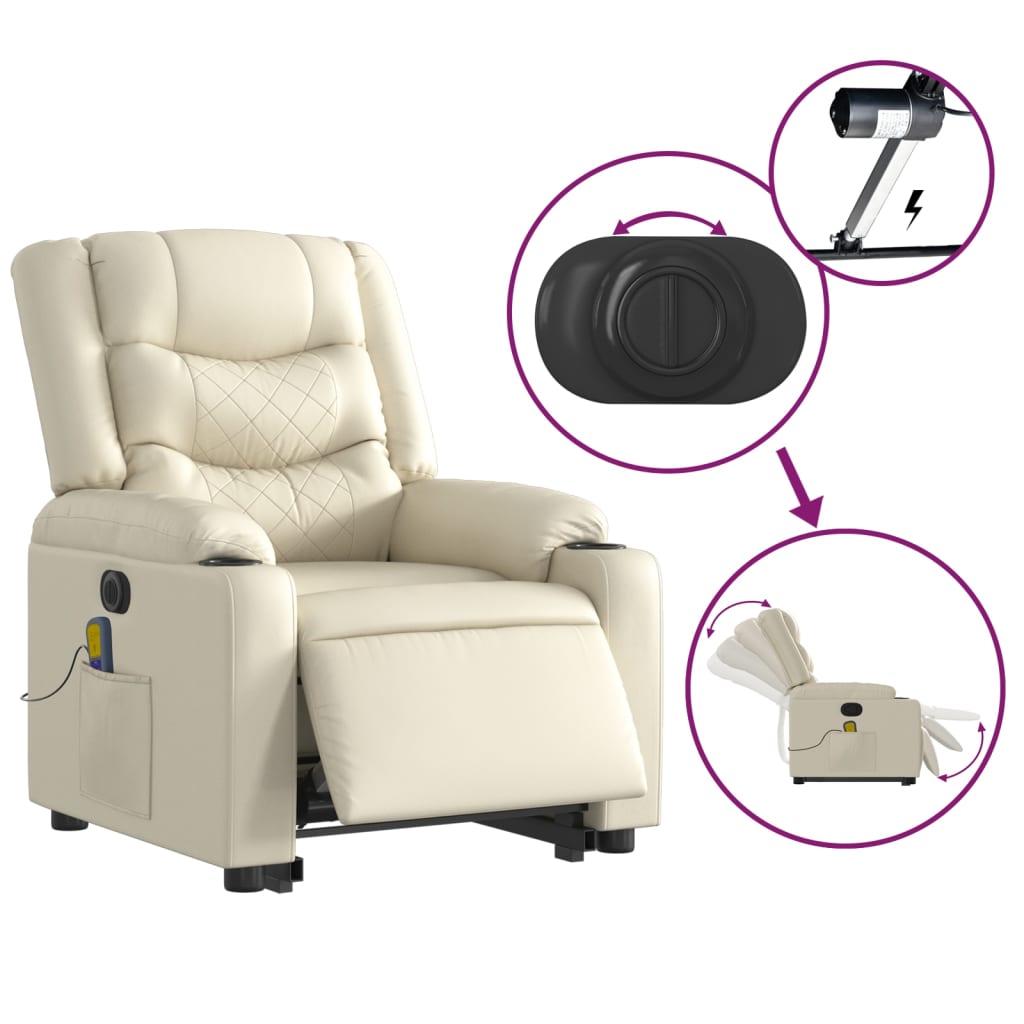 Sta-op-massagestoel elektrisch kunstleer crèmekleurig is nu te koop bij PeponiXL, paradijselijk wonen!