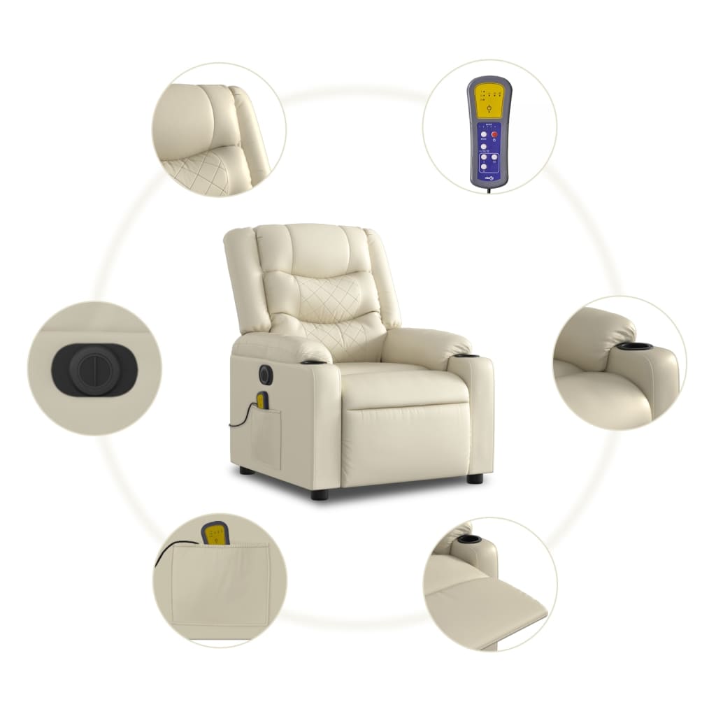 Sta-op-massagestoel elektrisch kunstleer crèmekleurig is nu te koop bij PeponiXL, paradijselijk wonen!