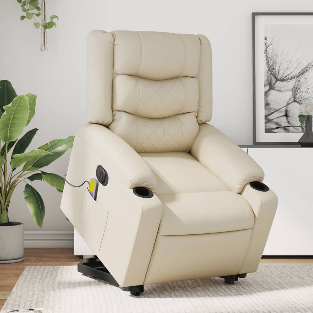 Sta-op-massagestoel elektrisch kunstleer crèmekleurig is nu te koop bij PeponiXL, paradijselijk wonen!