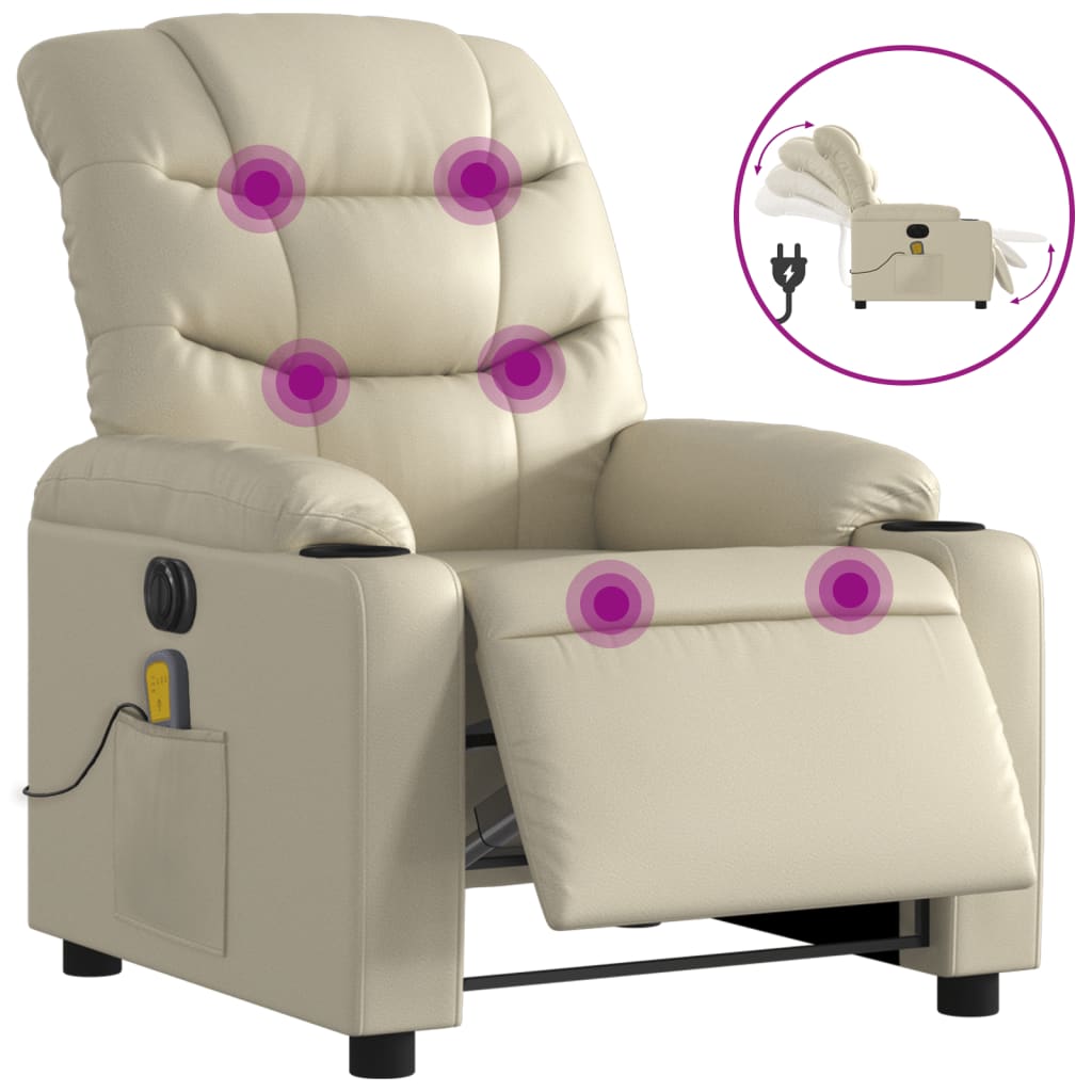 Massagestoel verstelbaar elektrisch kunstleer crèmekleurig is nu te koop bij PeponiXL, paradijselijk wonen!