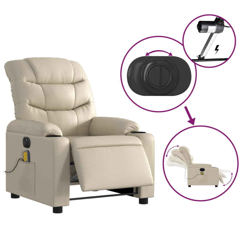 Massagestoel verstelbaar elektrisch kunstleer crèmekleurig is nu te koop bij PeponiXL, paradijselijk wonen!