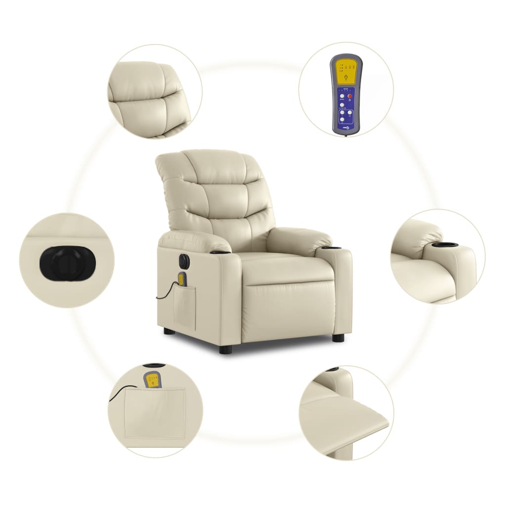 Massagestoel verstelbaar elektrisch kunstleer crèmekleurig is nu te koop bij PeponiXL, paradijselijk wonen!
