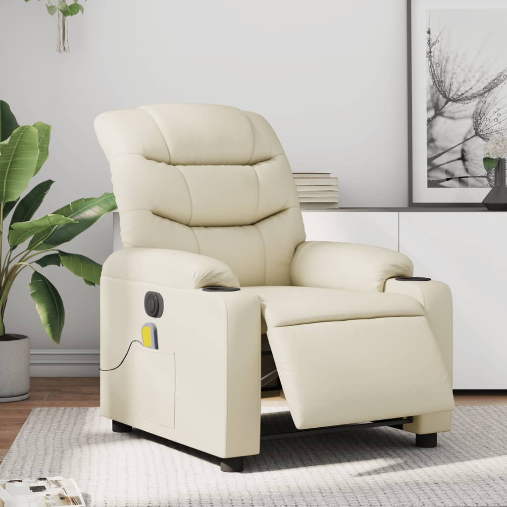 Massagestoel verstelbaar elektrisch kunstleer crèmekleurig is nu te koop bij PeponiXL, paradijselijk wonen!